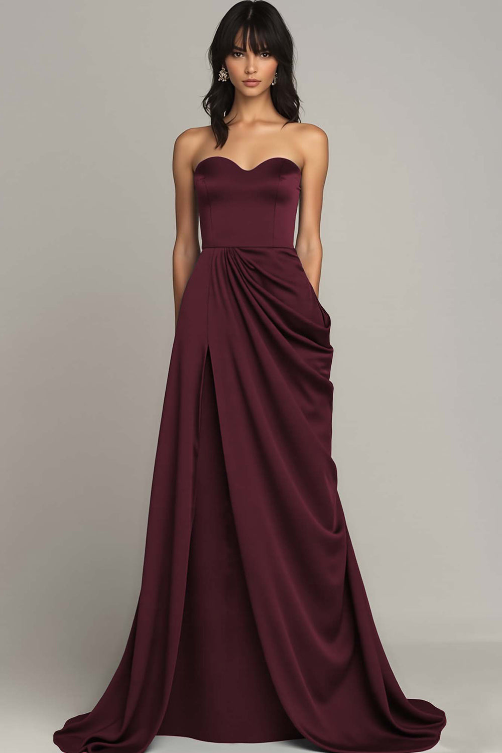 Black Sweetheart Satin A Line Long Formal Dress