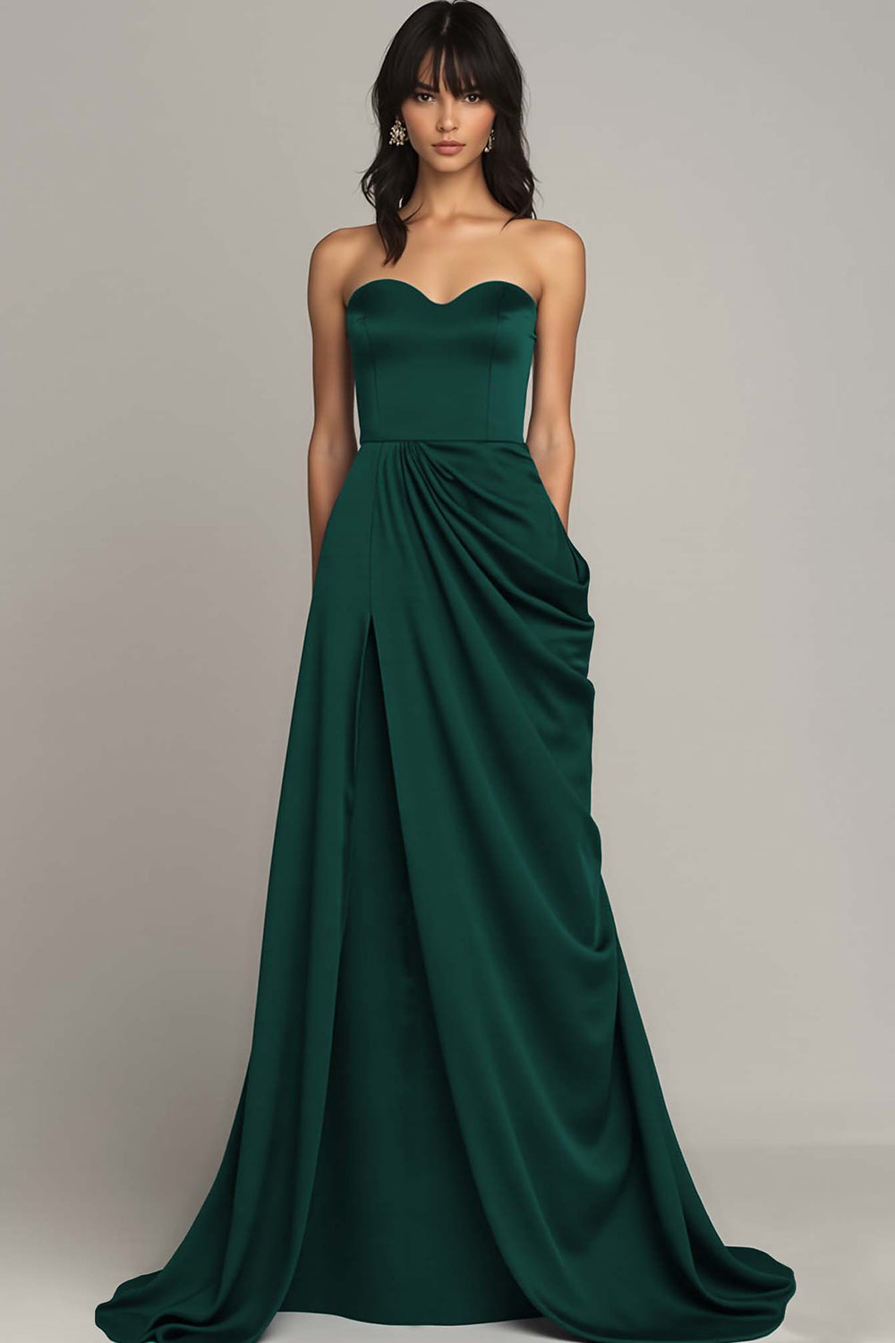 Black Sweetheart Satin A Line Long Formal Dress