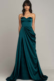 Black Sweetheart Satin A Line Long Formal Dress