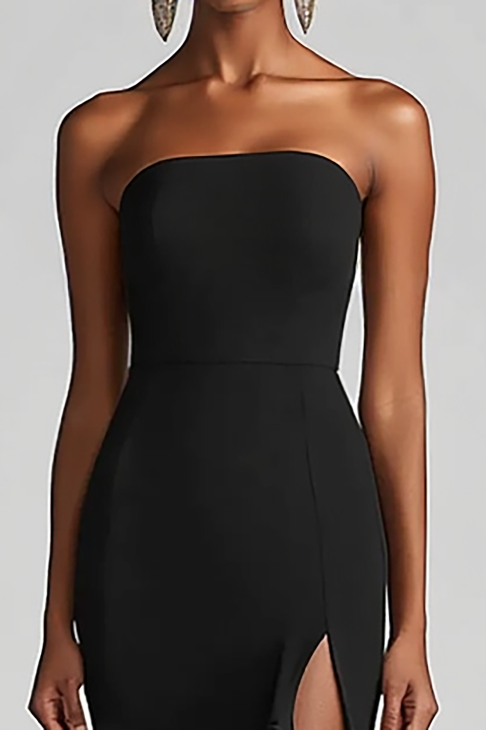 Black Strapless Sheath Chiffon Long Formal Dress with Slit