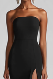 Black Strapless Sheath Chiffon Long Formal Dress with Slit