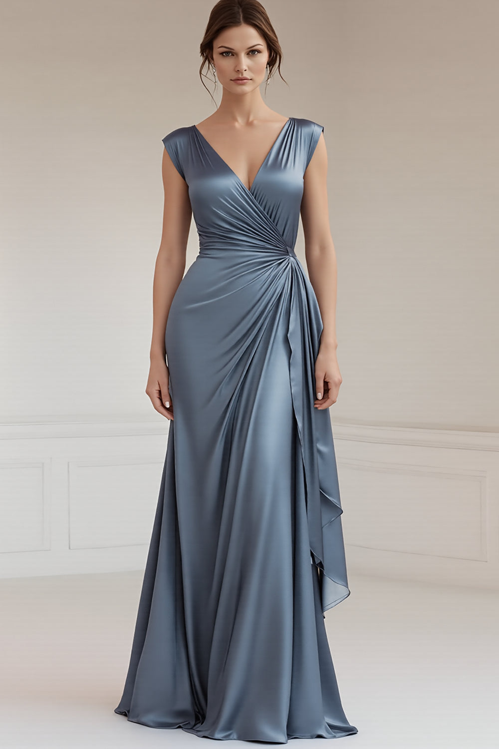 Royal Blue Sheath V-Neck Ruched Long Formal Dress