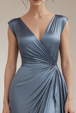Royal Blue Sheath V-Neck Ruched Long Formal Dress