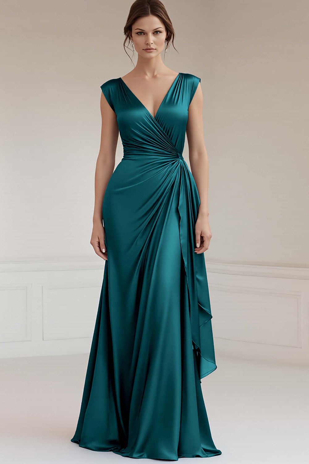 Royal Blue Sheath V-Neck Ruched Long Formal Dress