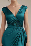 Royal Blue Sheath V-Neck Ruched Long Formal Dress