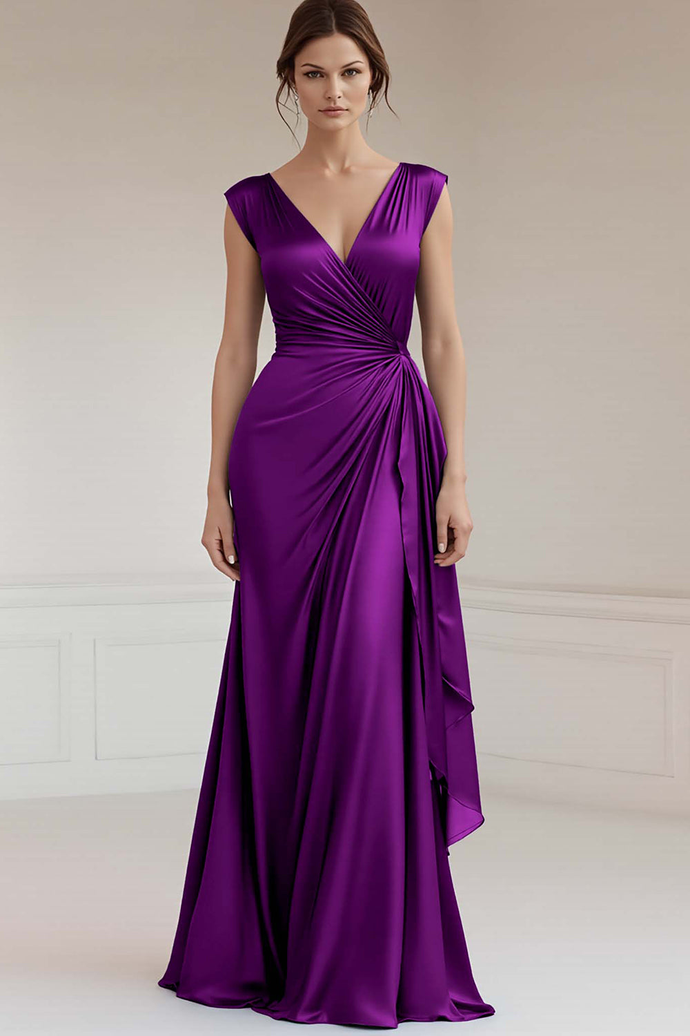 Royal Blue Sheath V-Neck Ruched Long Formal Dress