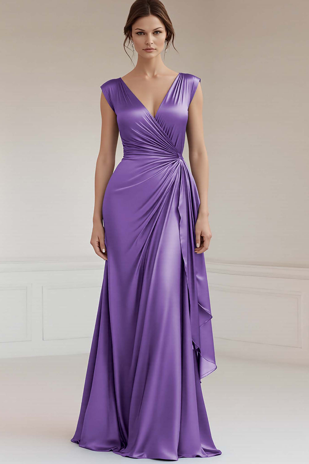Royal Blue Sheath V-Neck Ruched Long Formal Dress