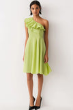 Lemon Green Chiffon Ruffled One Shoulder A Line Short Formal Dress