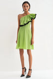 Lemon Green A Line One Shoulder Chiffon Ruffled Short Formal Dress