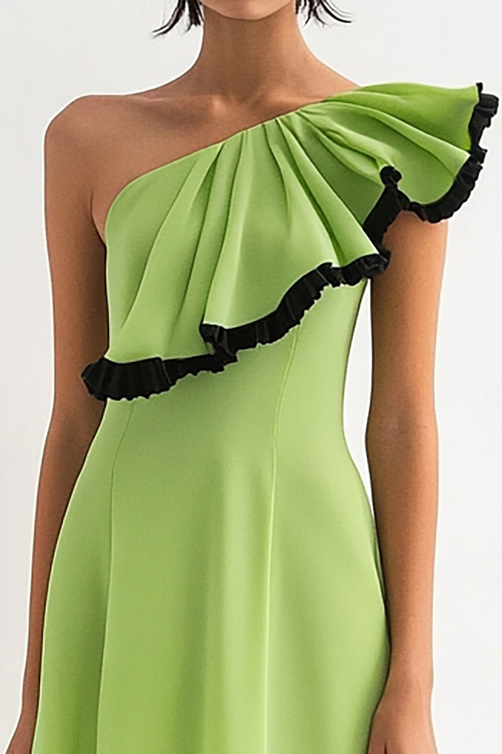 Lemon Green A Line One Shoulder Chiffon Ruffled Short Formal Dress