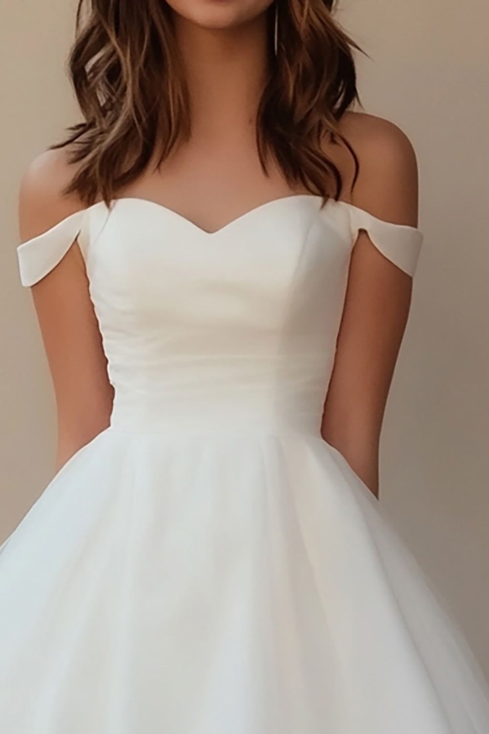 White Off The Shoulder Tulle A Line Short Graduation Dress