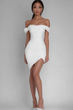 White Off The Shoulder Satin Short Graduation Dress