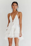 White Chiffon Tiered A Line Short Graduation Dress with Ruffles
