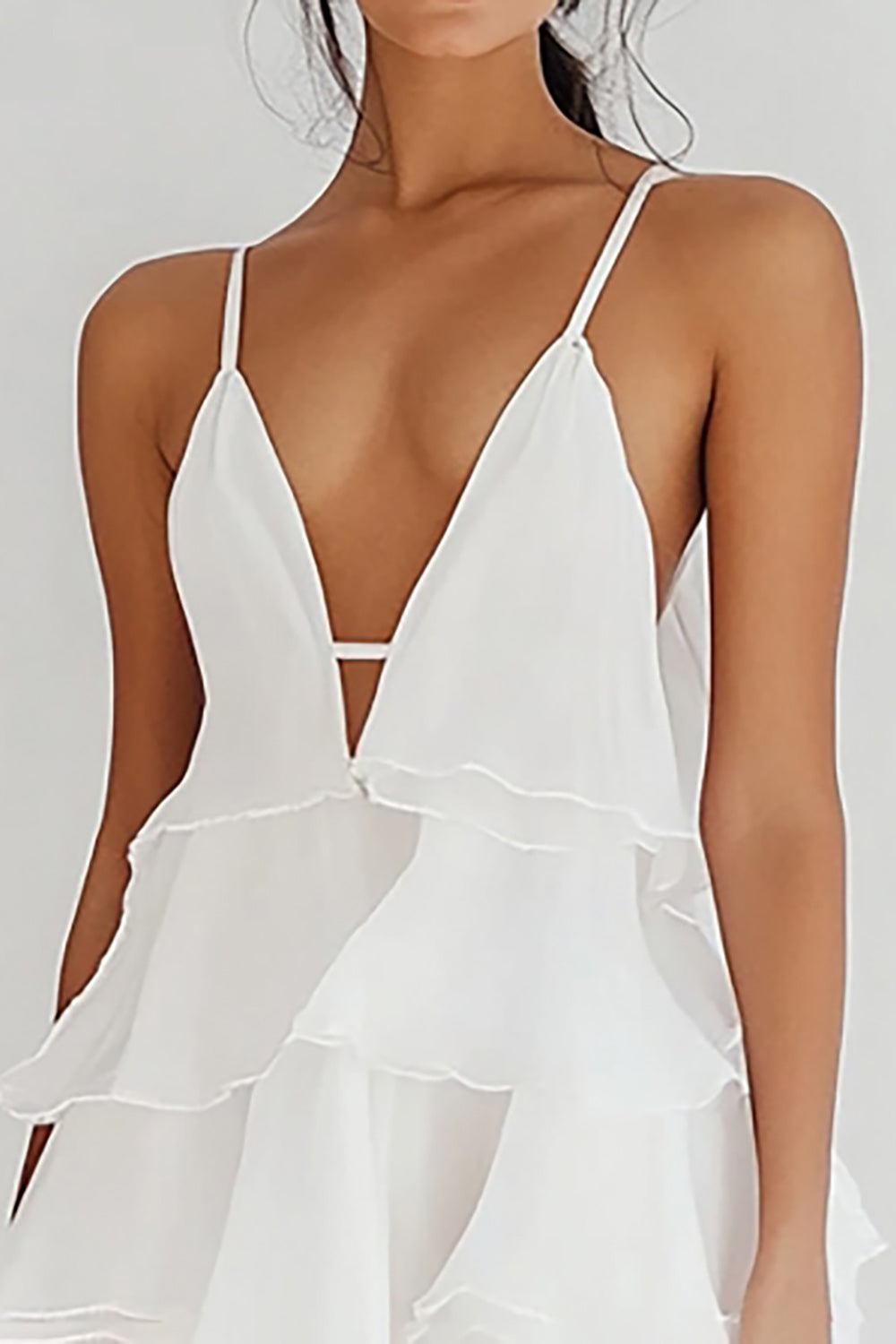 White Chiffon Tiered A Line Short Graduation Dress with Ruffles