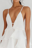 White Chiffon Tiered A Line Short Graduation Dress with Ruffles