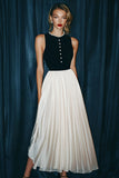 Vintage Black and White Chiffon Round Neck A Line Long Formal Dress