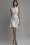 White High Neck Chiffon Bodycon Short Graduation Dress