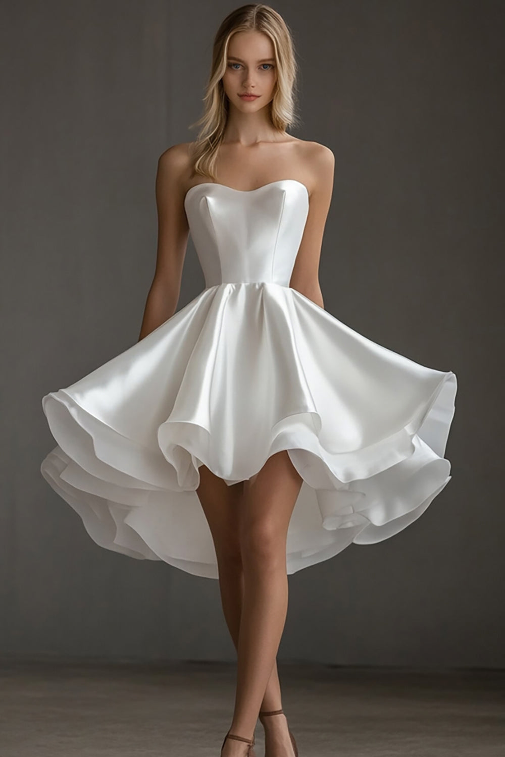 White Satin Sweetheart A Line Short Graduation Dress