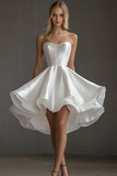 White Satin Sweetheart A Line Short Graduation Dress