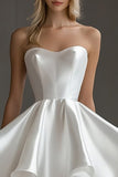 White Satin Sweetheart A Line Short Graduation Dress