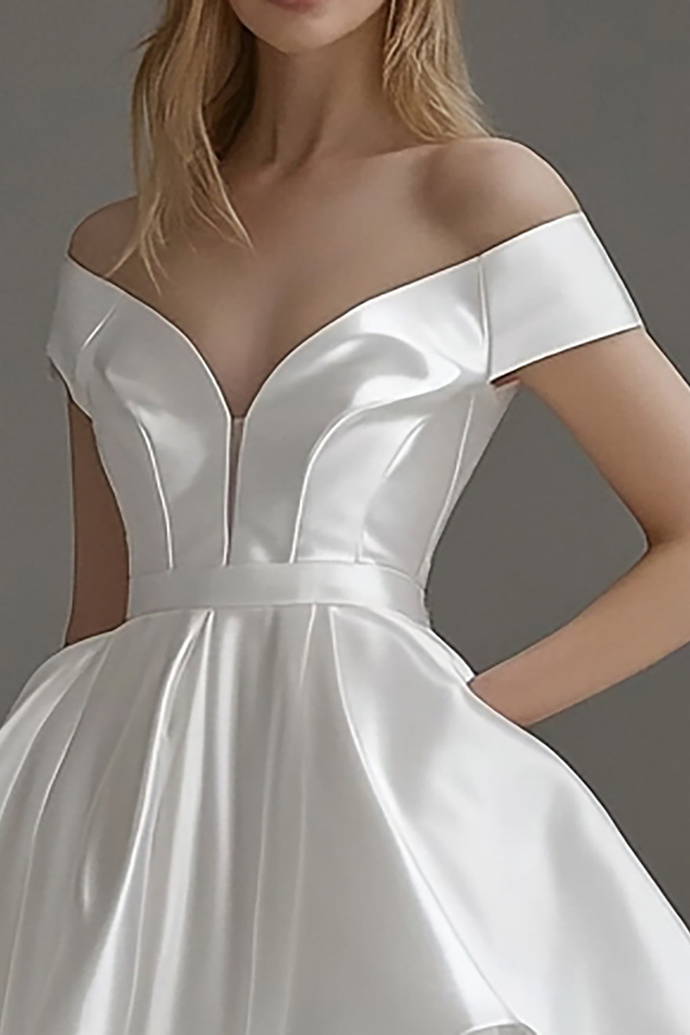 White Satin Corset A Line Off The Shoulder Short Graduation Dress