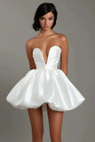 White Satin Strapless A Line Short Graduation Dress