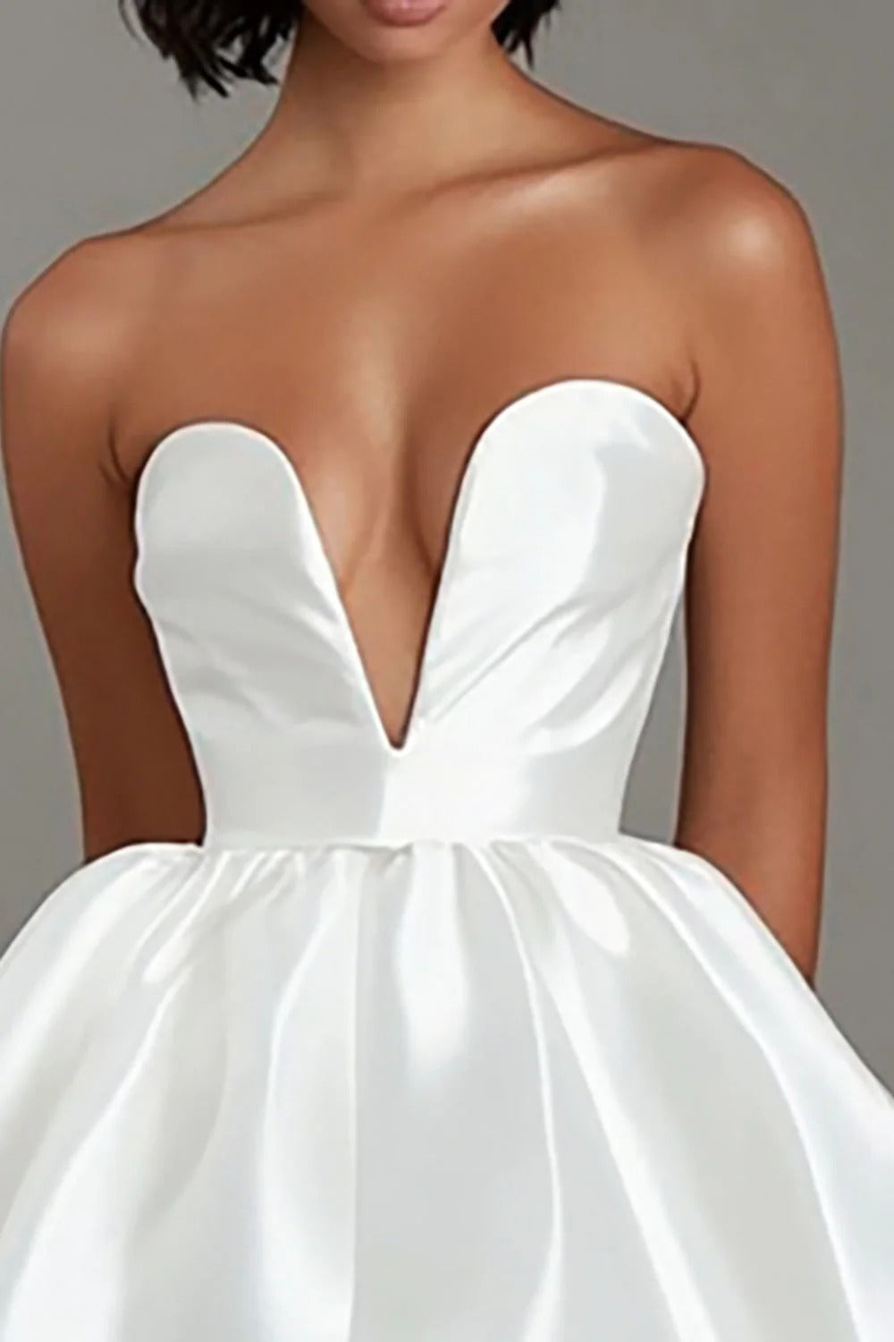 White Satin Strapless A Line Short Graduation Dress