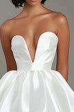 White Satin Strapless A Line Short Graduation Dress