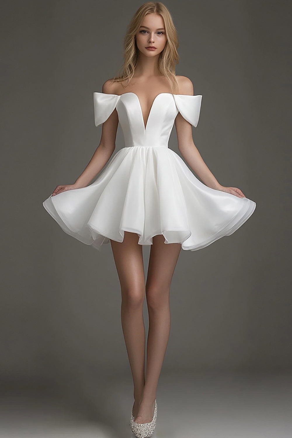 White Off The Shoulder A Line Short Graduation Dress