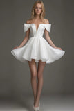 White Off The Shoulder A Line Short Graduation Dress
