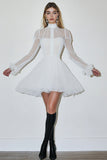 White High Neck A Line Short Graduation Dress with Long Sleeves