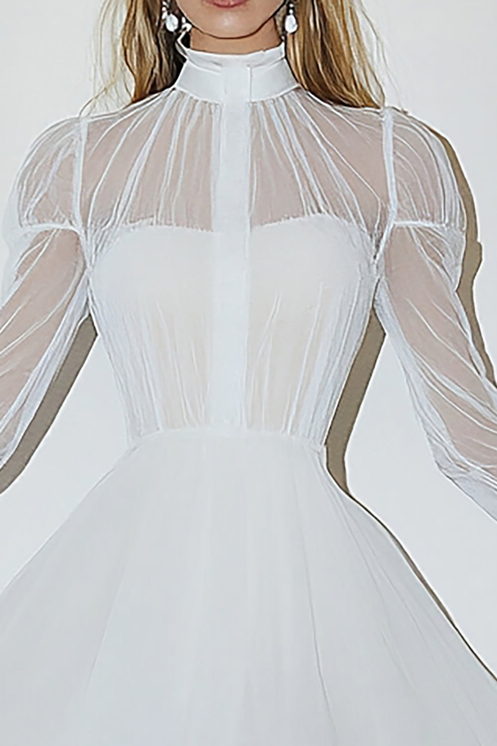 White High Neck A Line Short Graduation Dress with Long Sleeves