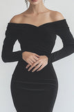 Black Satin Mermaid Long Sleeves High-Low Formal Dress