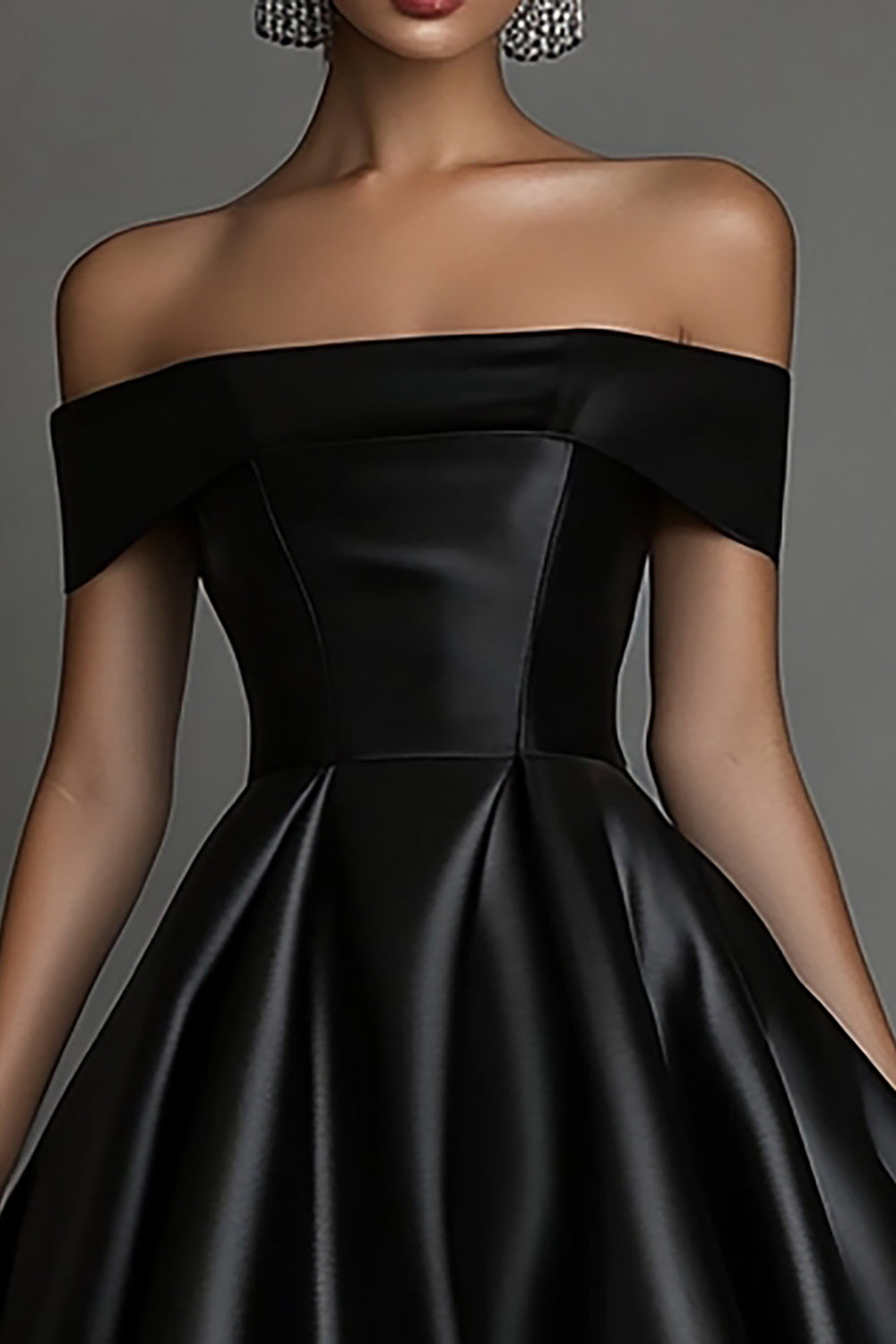 Simple Black Satin A Line Off The Shoulder Long Formal Dress