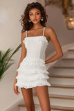 White Chiffon Bodycon Tiered Short Graduation Dress