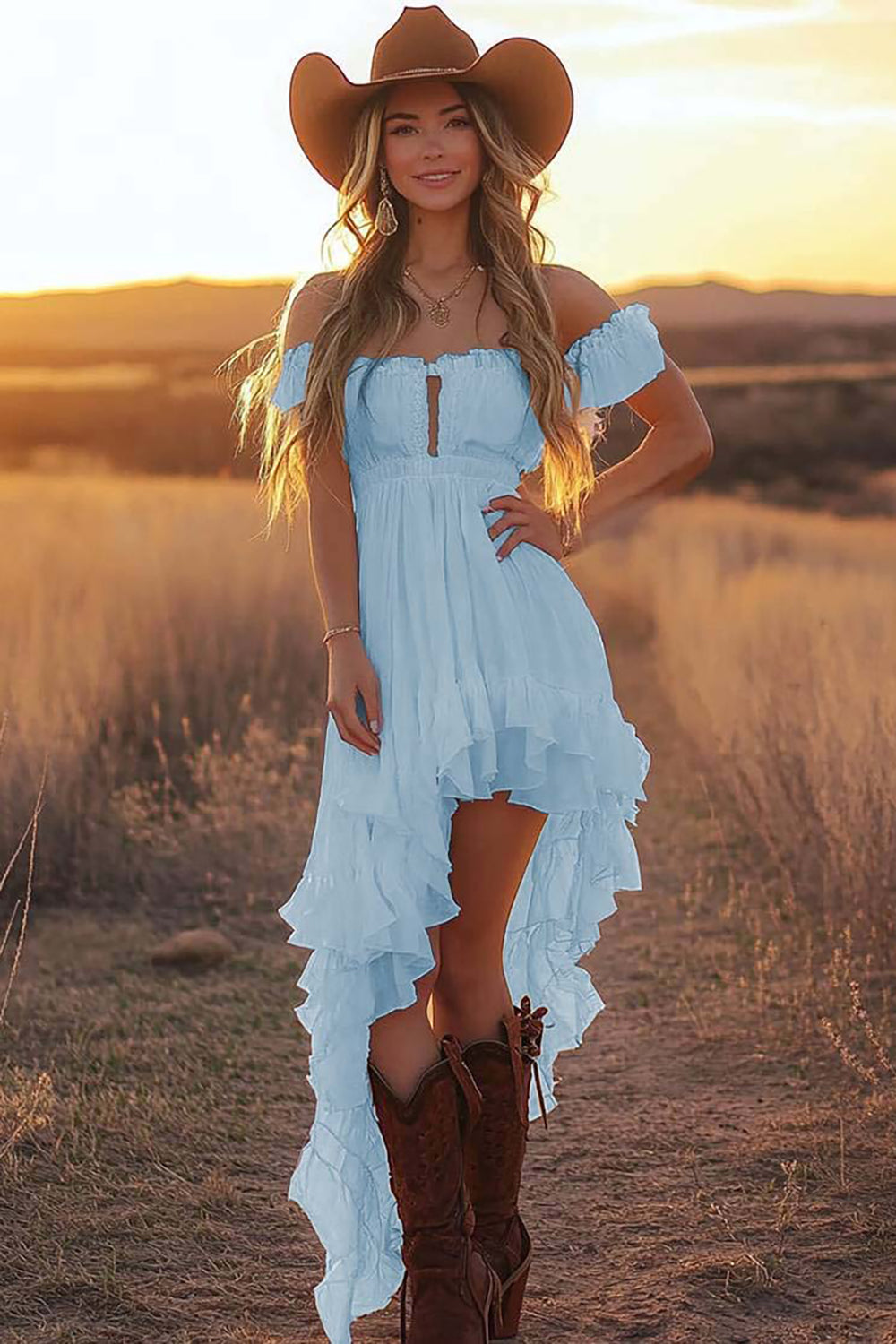 Off The Shoulder Ruffled White High-Low Graduation Dress