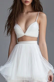 White Organza A Line Tiered Two Piece Long Graduation Dress