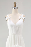 Ivory A Line High Low Tiered Ruffled Spaghetti Straps Boho Dress