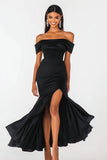 Black Mermaid Off the Shoulder Long Formal Dress with Slit