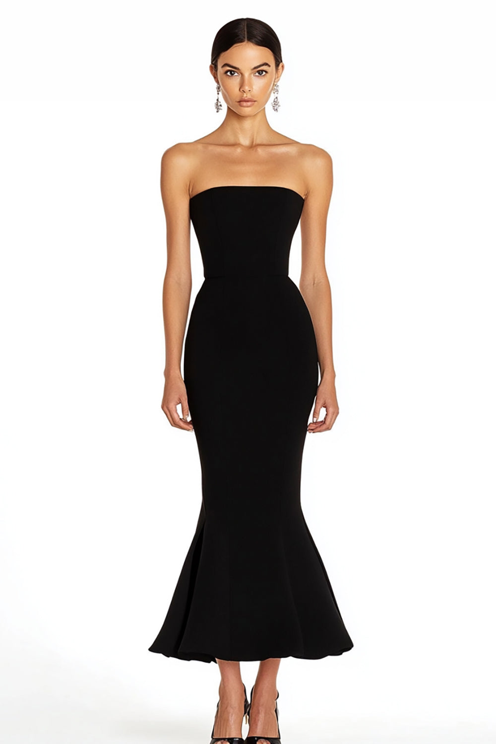 Black Satin Mermaid Strapless Long Formal Dress