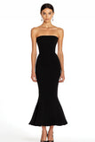 Black Satin Mermaid Strapless Long Formal Dress