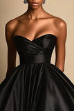 Black Ball Gown Sweetheart Satin High-Low Formal Dress