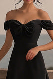Black A Line Satin Long Formal Dress with Slit