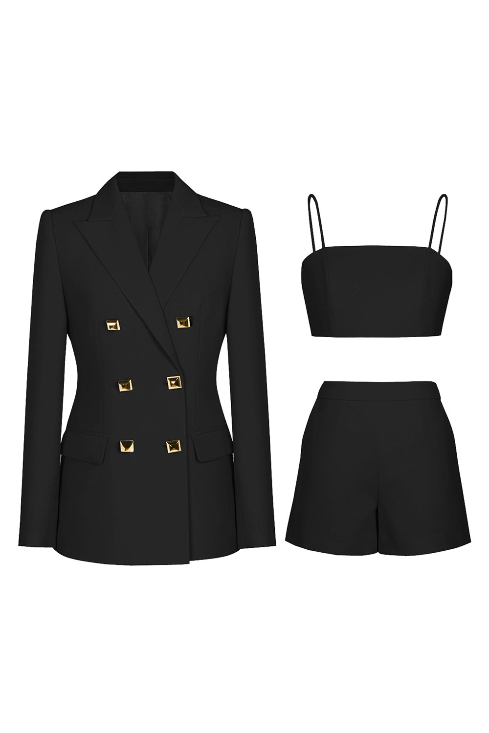 Black 3 Piece Peak Lapel Double Breasted Women Formal Suits