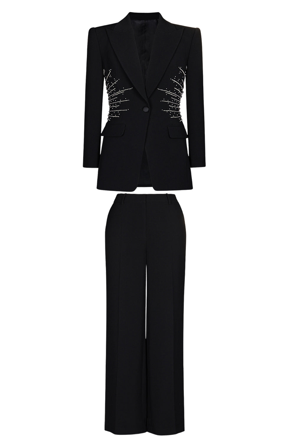 Sparkly Black 2 Piece Peak Lapel Women Formal Suits with Beading