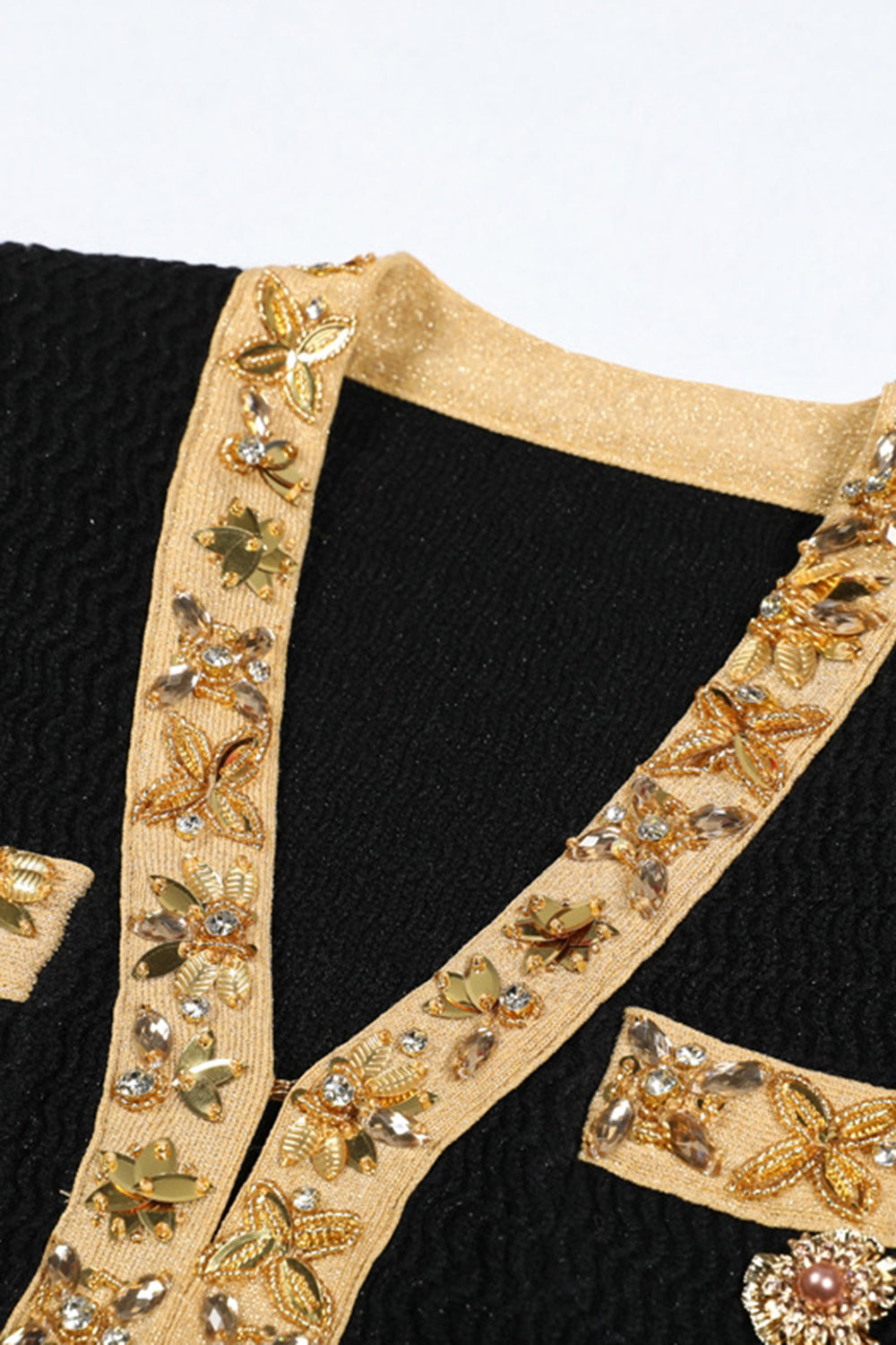 Black 2 Piece V Neck Women Suits with Rhinestones