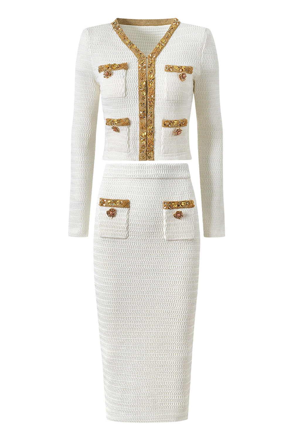 Black 2 Piece V Neck Women Suits with Rhinestones