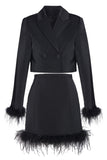 Black 2 Piece Peak Lapel Short Women Formal Suits with Feather