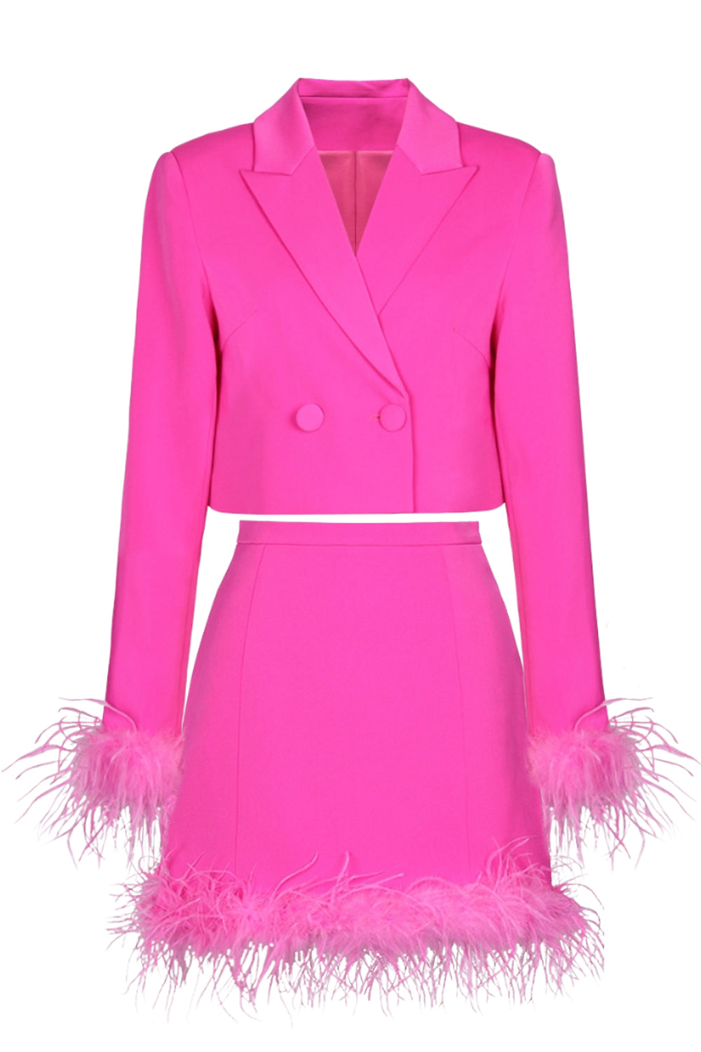 Black 2 Piece Peak Lapel Short Women Formal Suits with Feather