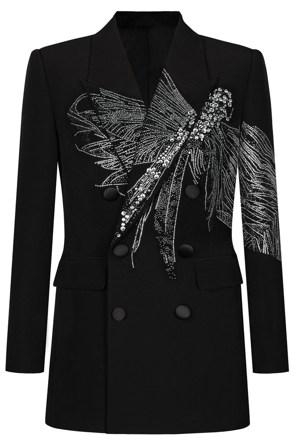 Sparkly Black Peak Lapel Double Breasted Women Formal Blazer with Beading